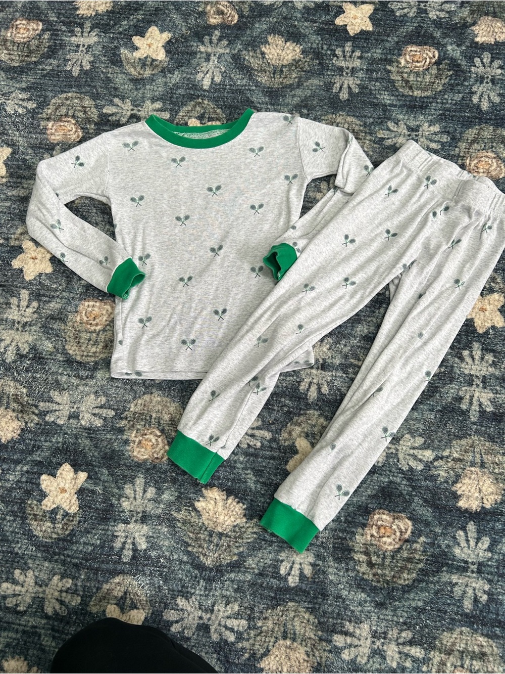 Brooks Brothers Gray Pajama Set with Green Trim and Clover Print